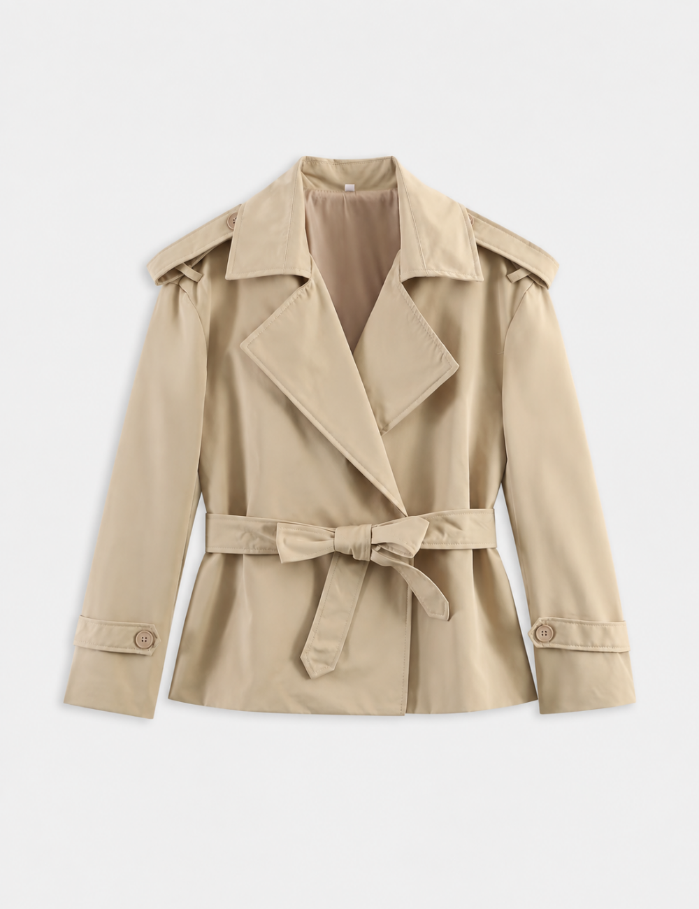 Ladies Lapel Collar Belted Short Trench Coat