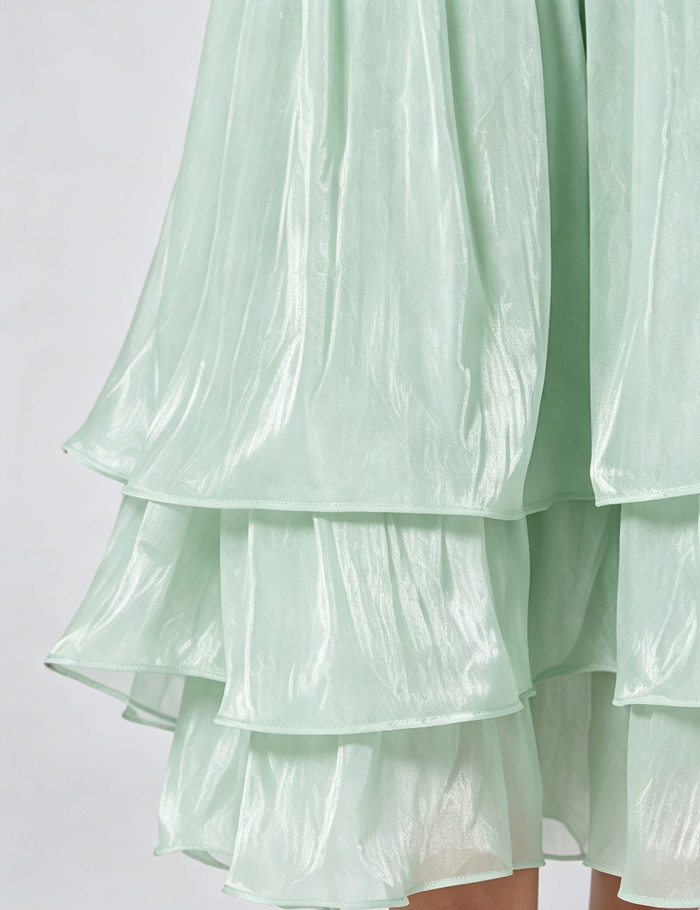 Ladies Puff Sleeves Ruched Button Tiered Midi Dress