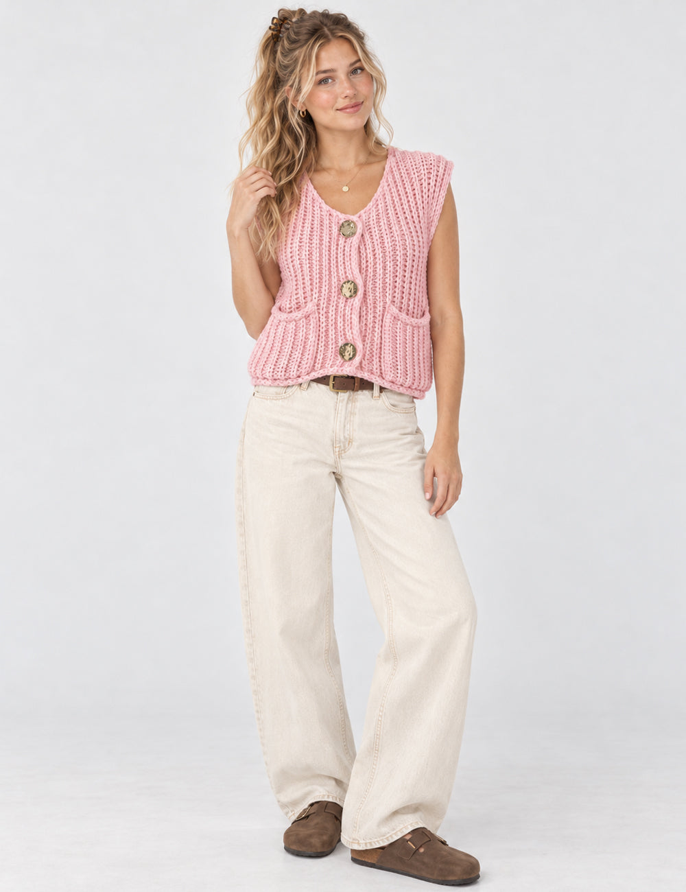 Ladies Chunky Open Knit Sweater Vest