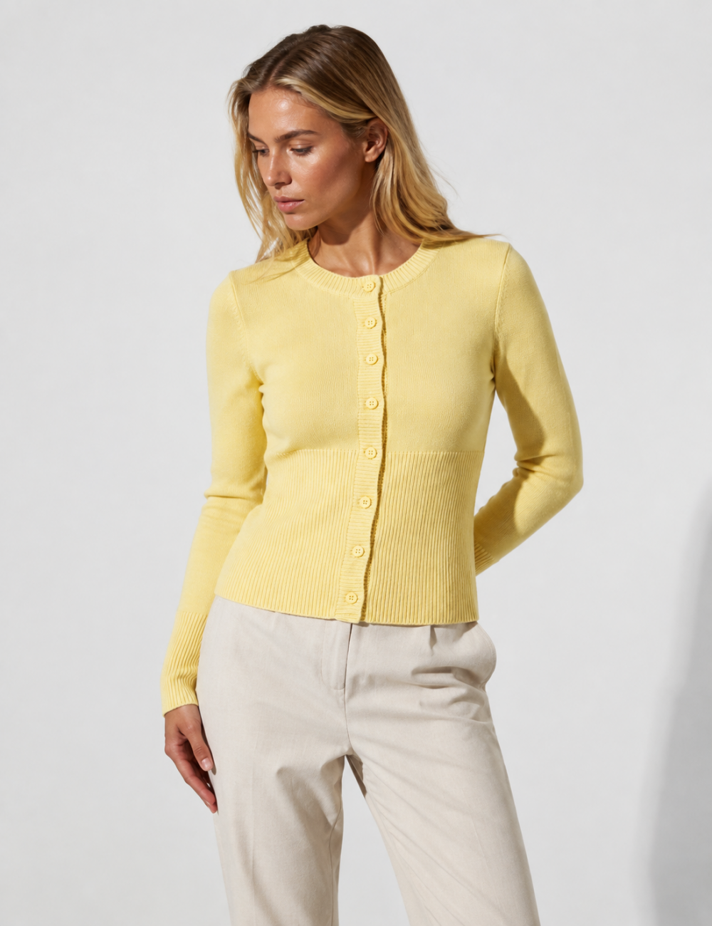 Ladies Button Front Ribbed Knit Cardigan