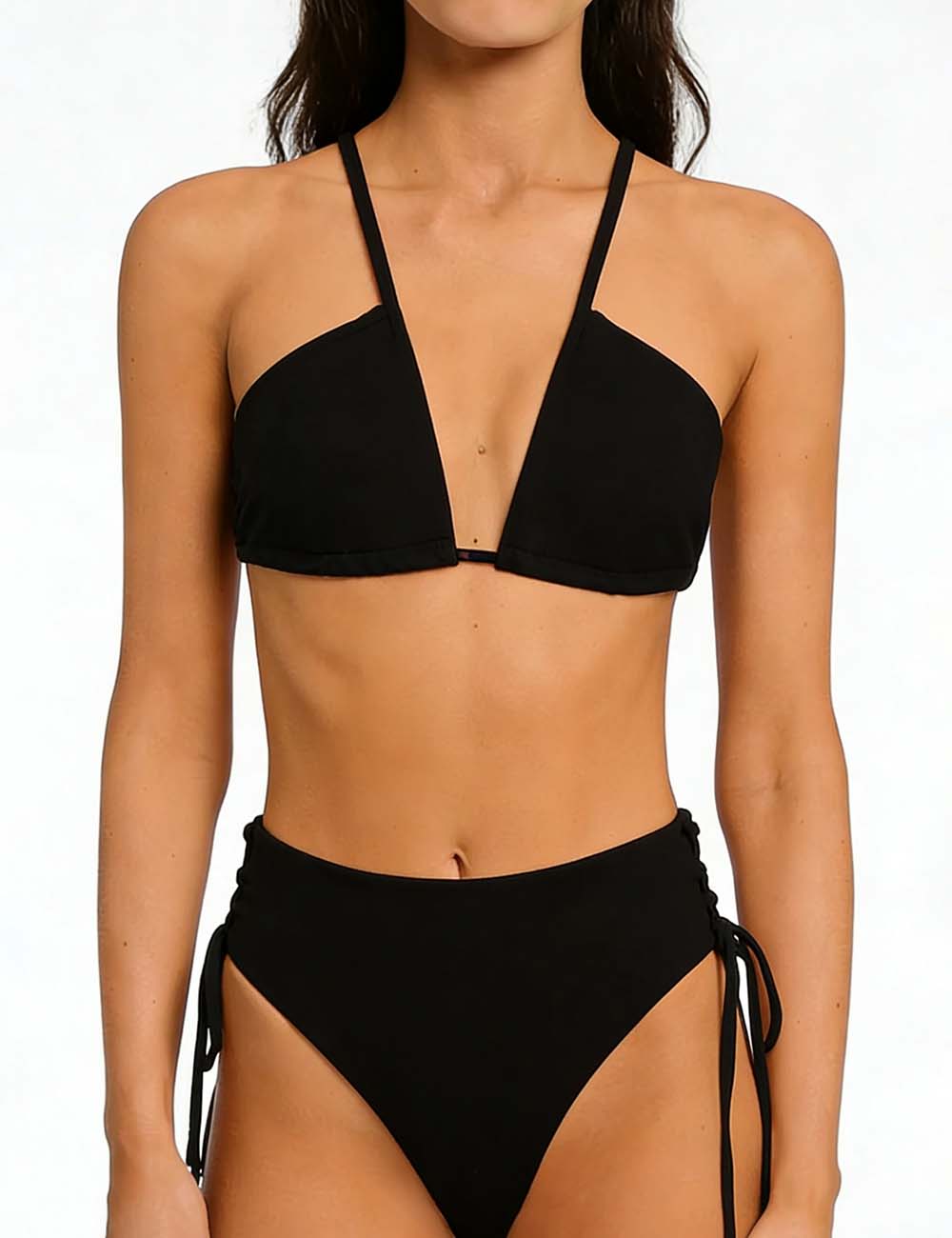 Ladies Solid Color Shoulder String Tie Bikini Set 8BK3WST317