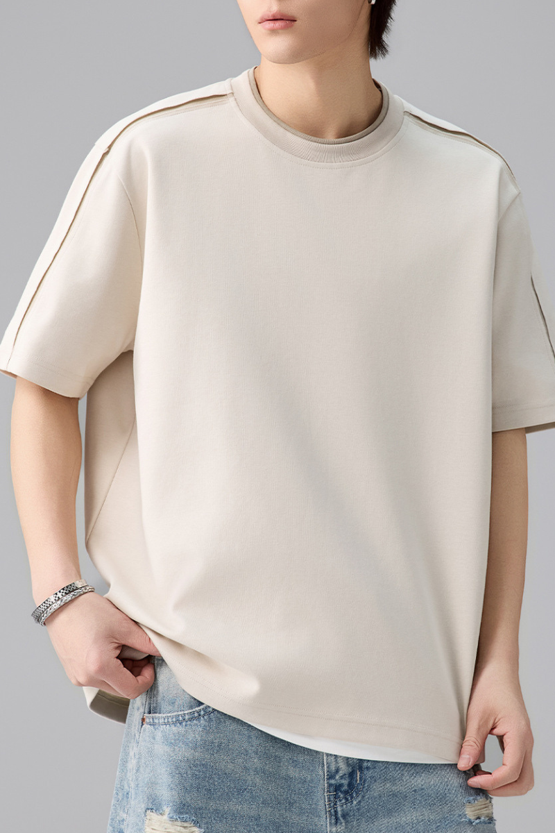 Men's Summer Loose Crewneck Drop Shoulder Side Webbing Tee