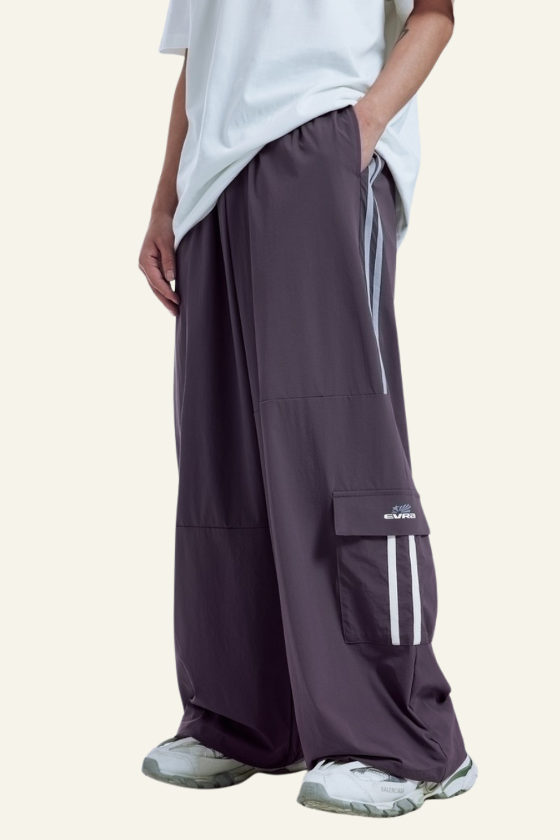 Men's Streetwear Side Color-Blocked Striped Wide-Leg Pants
