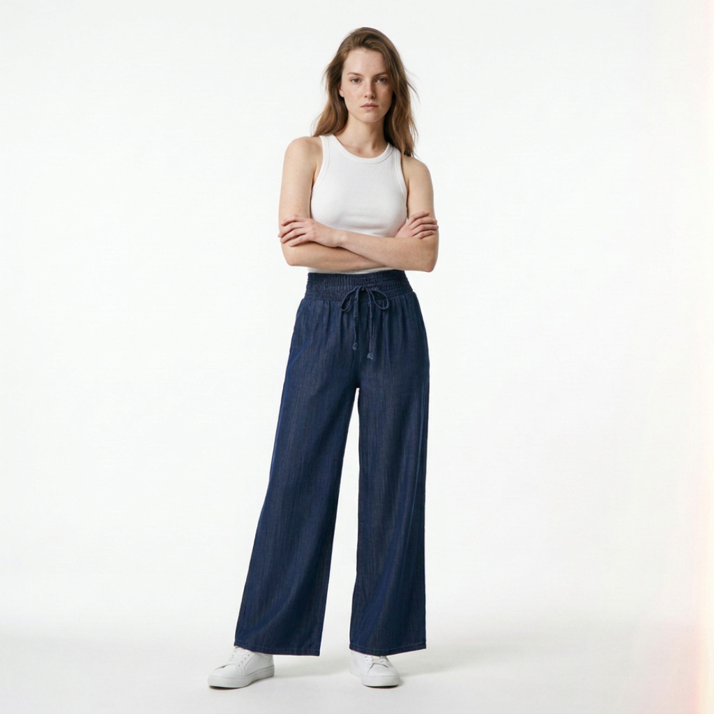Women's High Waist Drawstring Wide Leg Jeans