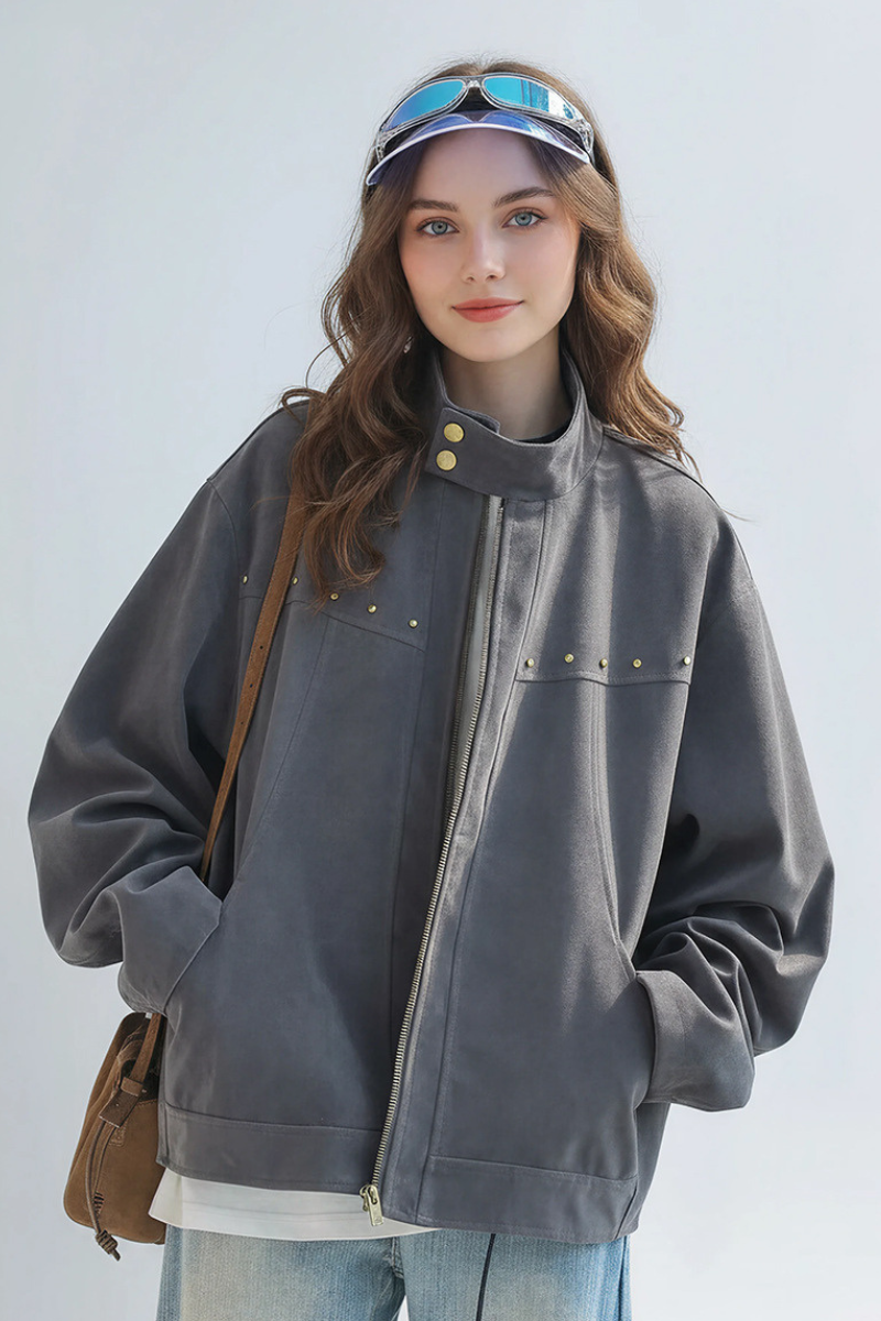 Unisex Spring New Barn Rivet Crop Harrington Jacket