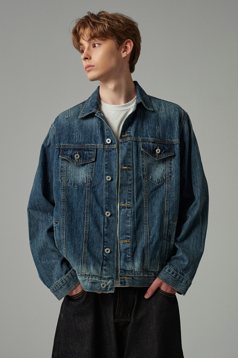 Unisex American Retro Washed Denim Loose Cleanfit Jacket