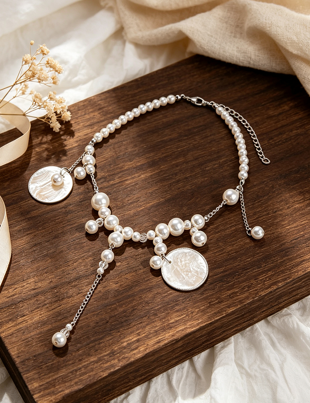Ladies Vacation Shell Faux Pearl Choker Necklace