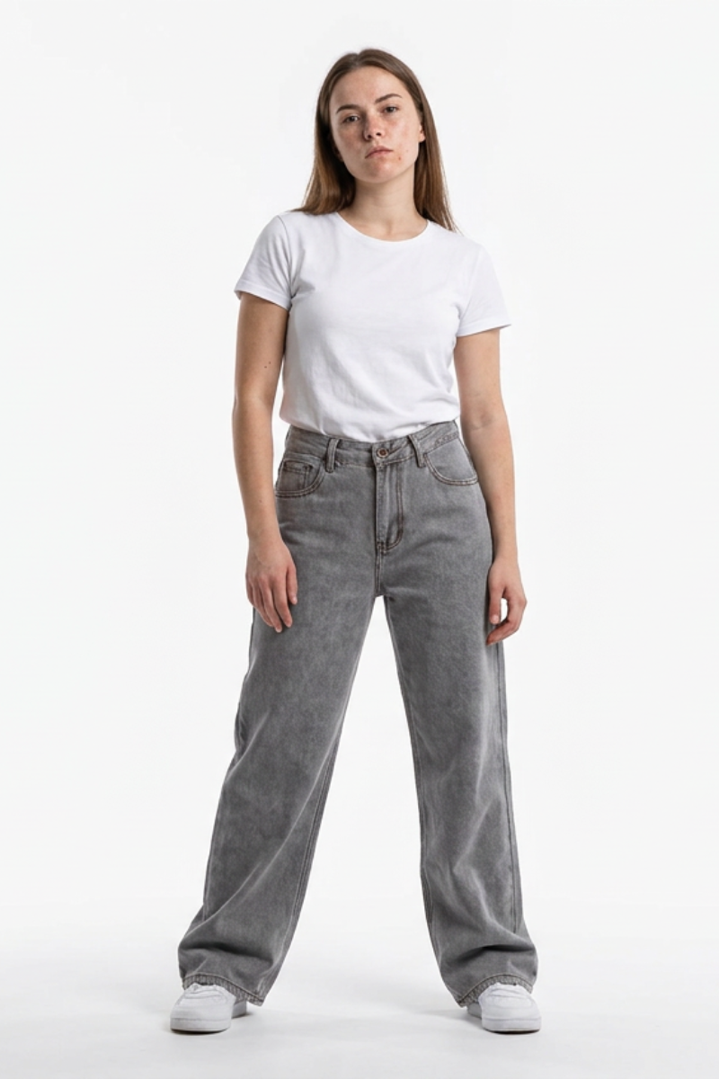 Women's Silver Gray Wash High Waist Wide Leg Jeans