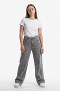 Women's Silver Gray Wash High Waist Wide Leg Jeans