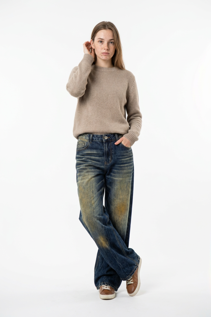 Women's Vintage Heavy Wash High Waist Straight Leg Jeans