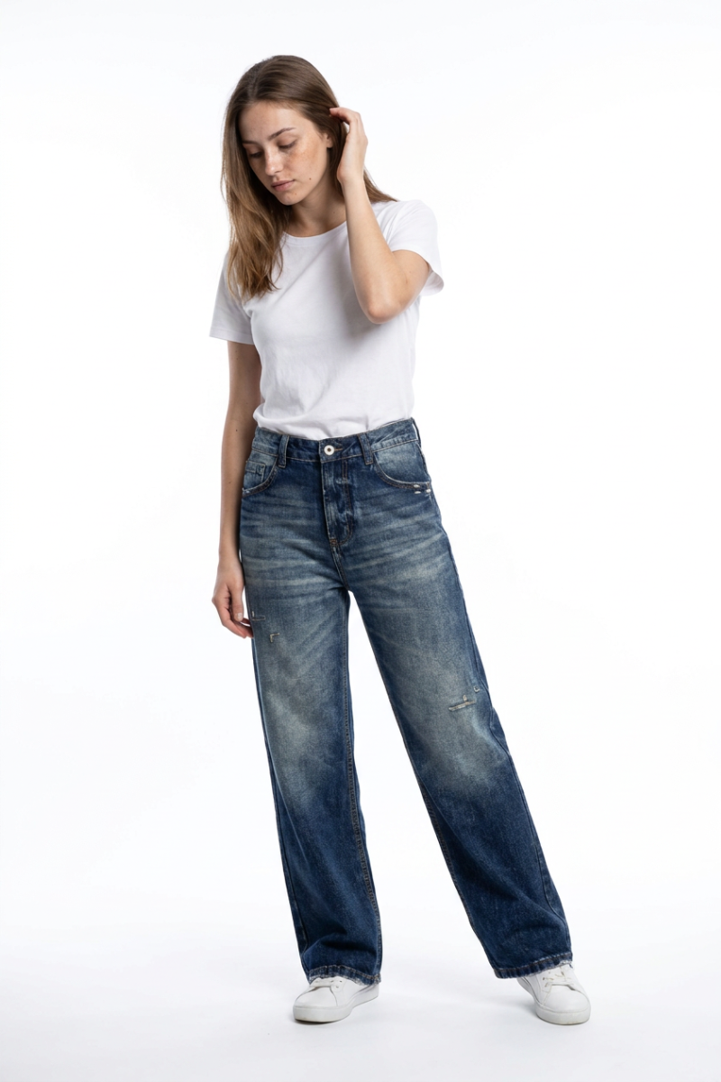 Women's Distressed High Waist Straight Leg Jeans