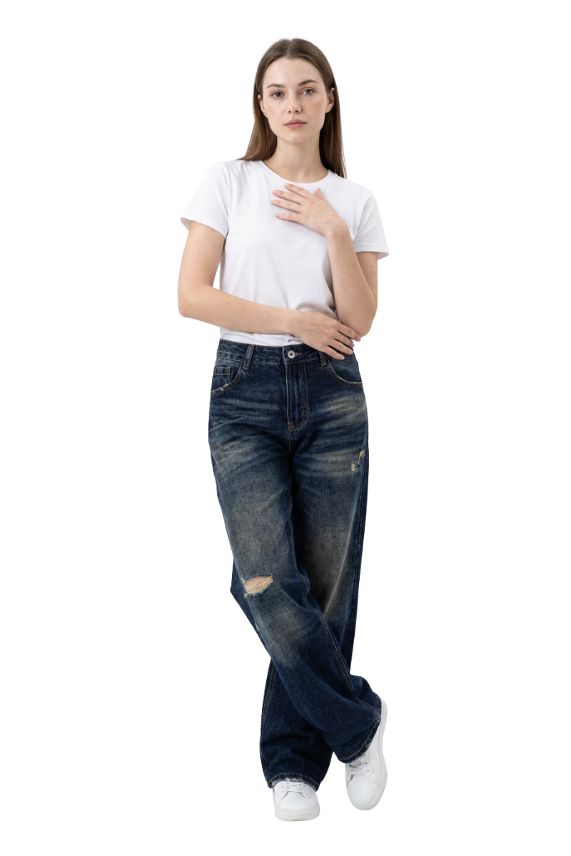 Women's Vintage Washed Distressed Straight-Leg Jeans