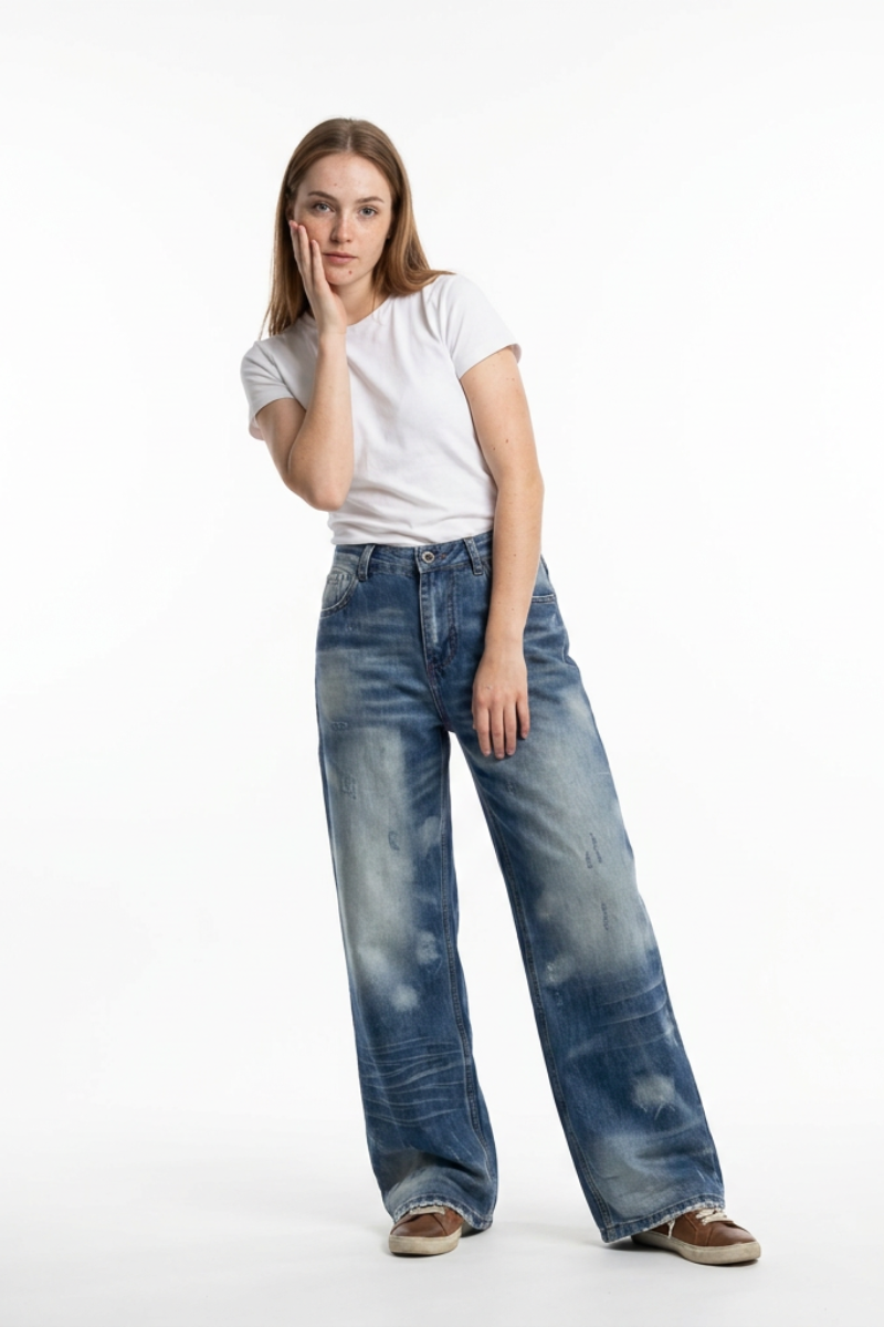 Women's Vintage Wash High Waist Straight Leg Jeans