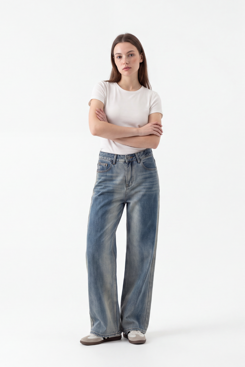 Women's High Waist Gradient Blue Wide Leg Jeans