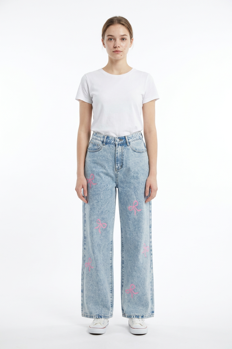 Women's High Waist Printed Wide Leg Jeans