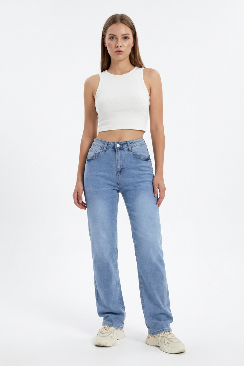 Women's Vintage High Waist Stretch Straight Leg Jeans