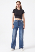 Women's Classic Blue Washed High Waist Straight Leg Jeans