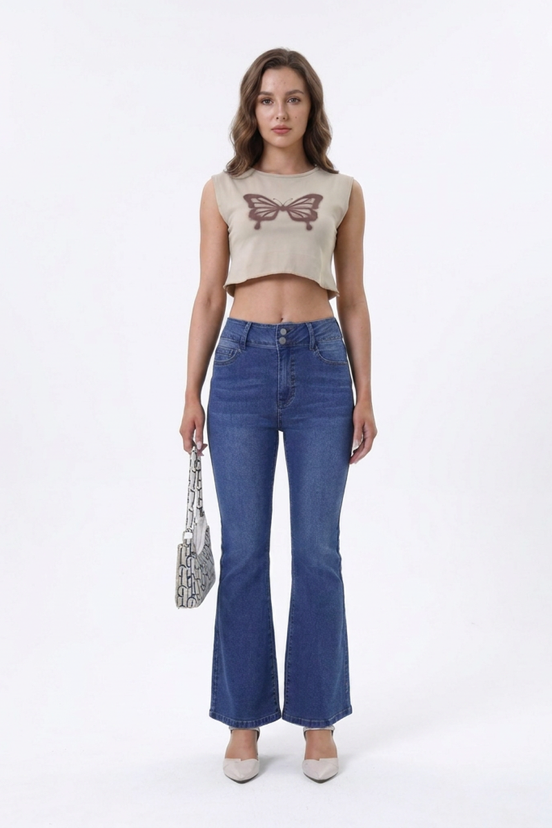 Women's High Waist Retro Stretch Flare Jeans