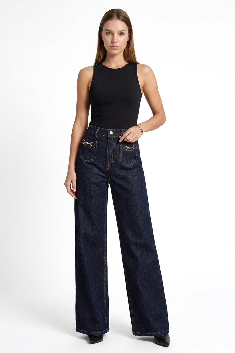 Women's High Waist Stretch Wide Leg Jeans