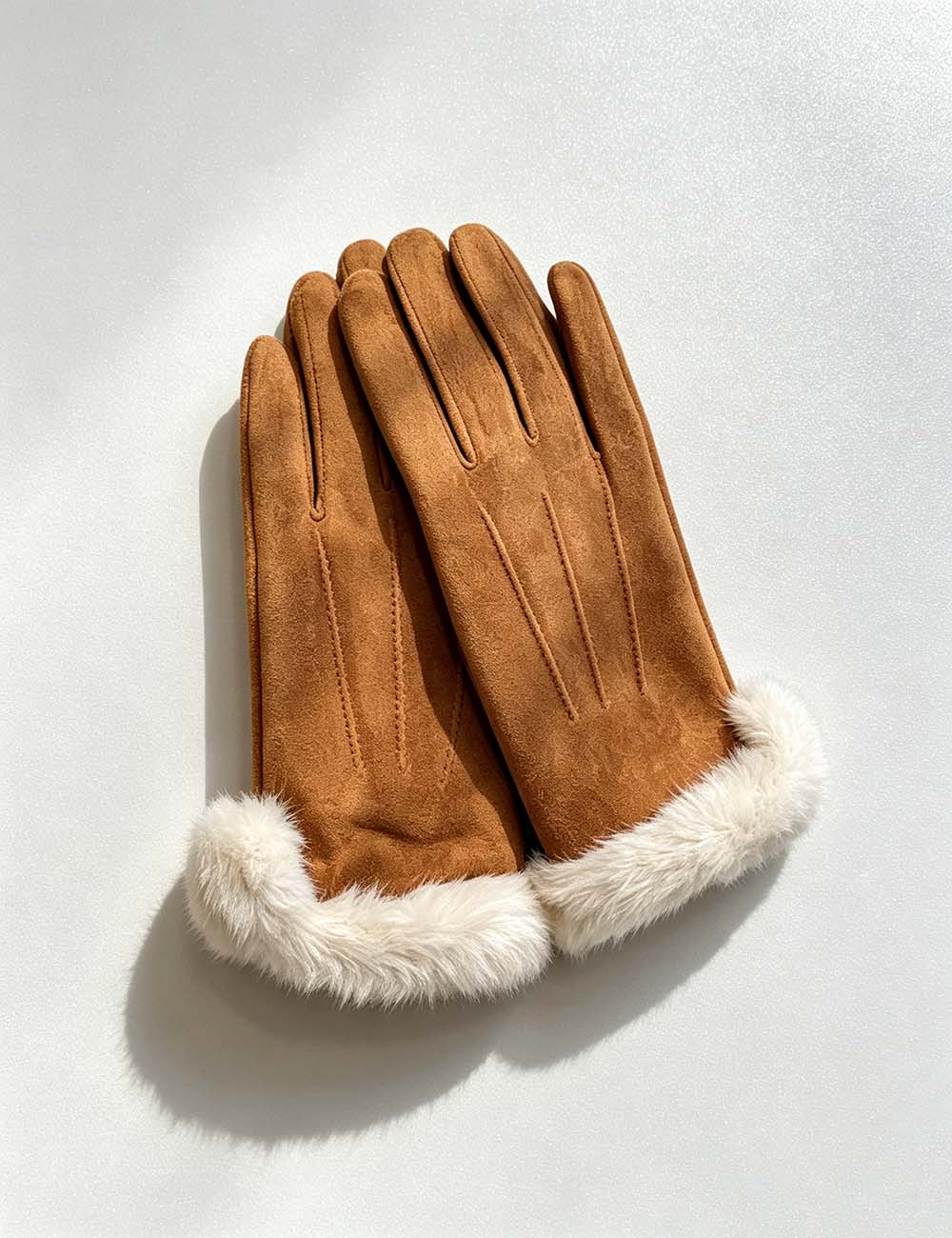 Ladies Faux Suede Faux Fur Cuff Winter Gloves