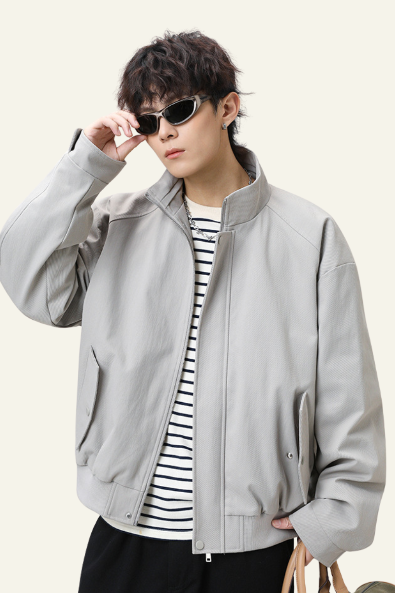Men's Streetwear Stand Collar Zip-Up Jacket