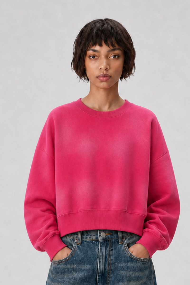 Women's Fall Clothing -Wash Cropped Crew Neck Sweatshirt