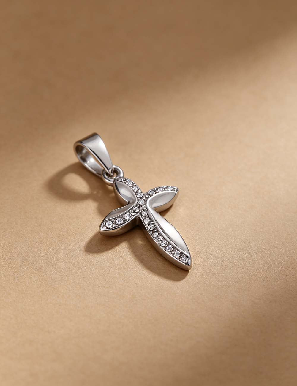 Ladies Minimalist Romantic CZ Star Cross Charm Pendant