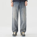 Men's Spring Light Blue Washed Splatter Paint Straight Jeans