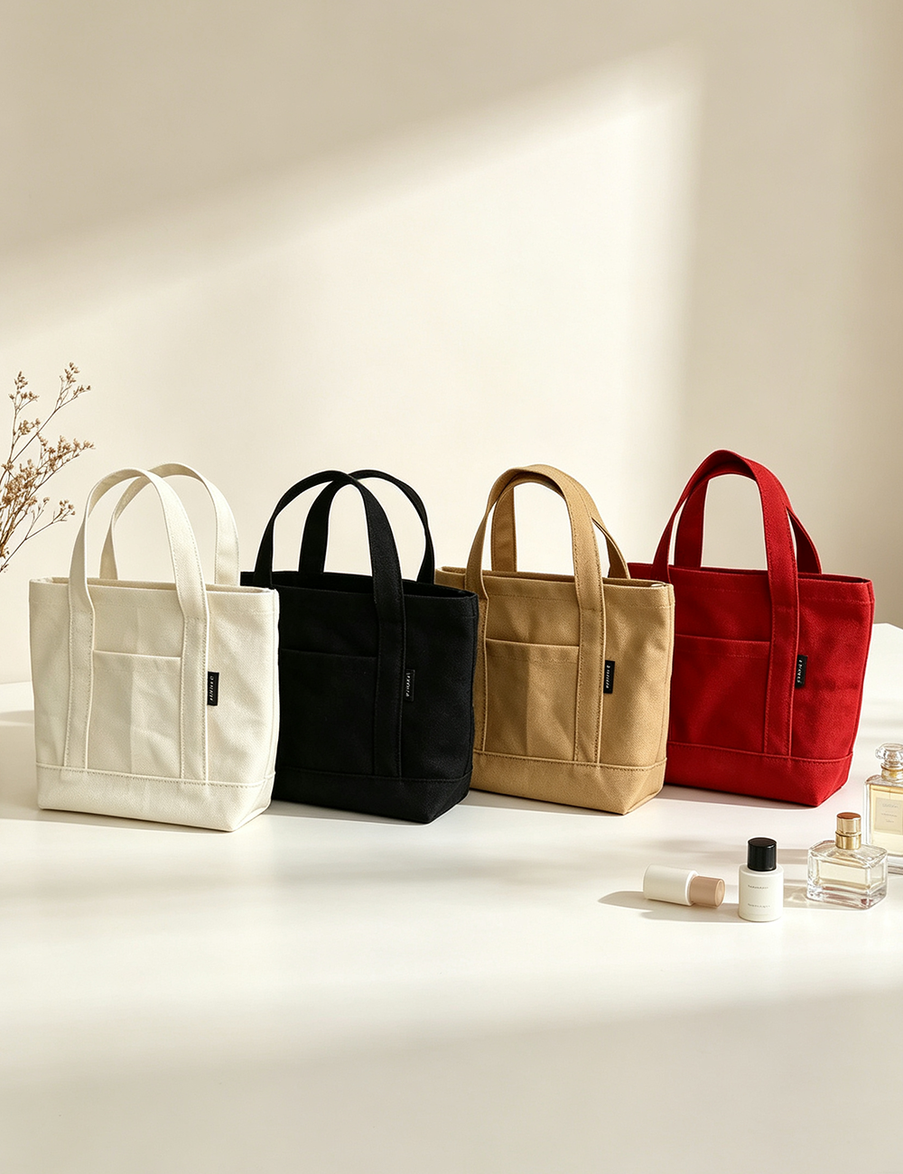 Ladies Casual Solid Canvas Mini Handbag Tote Bag