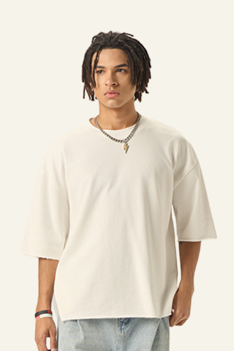 Men's Streetwear Solid Color Raw-Edge Short Sleeve T-Shirt