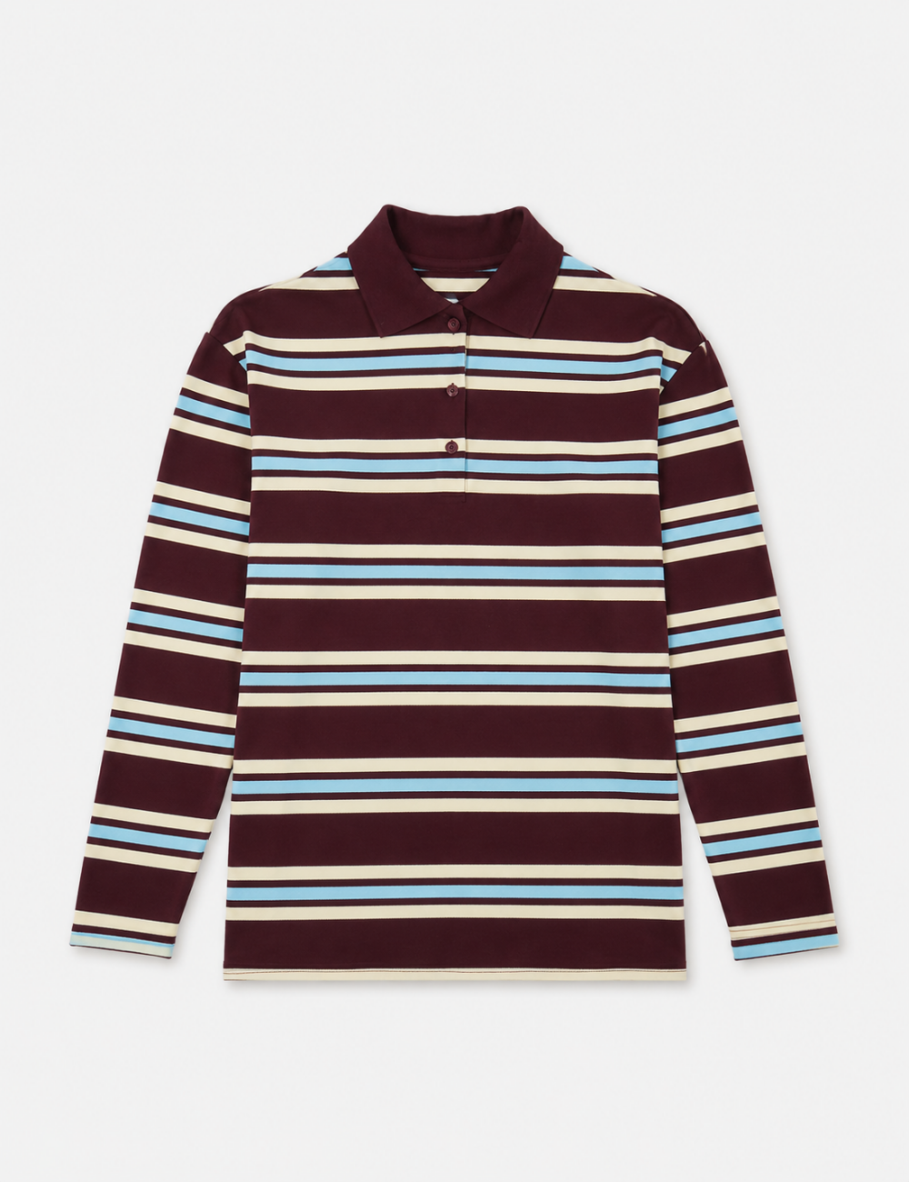 Ladies Casual Striped Polo Collar Long Sleeves Top