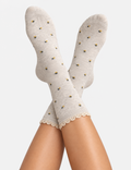 Ladies Lace Trim Floral Mid Calf Socks