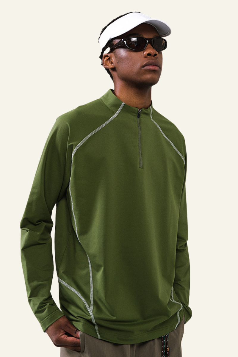 Men's Streetwear Stand Collar Half Zipper Long-Sleeve T-shirt
