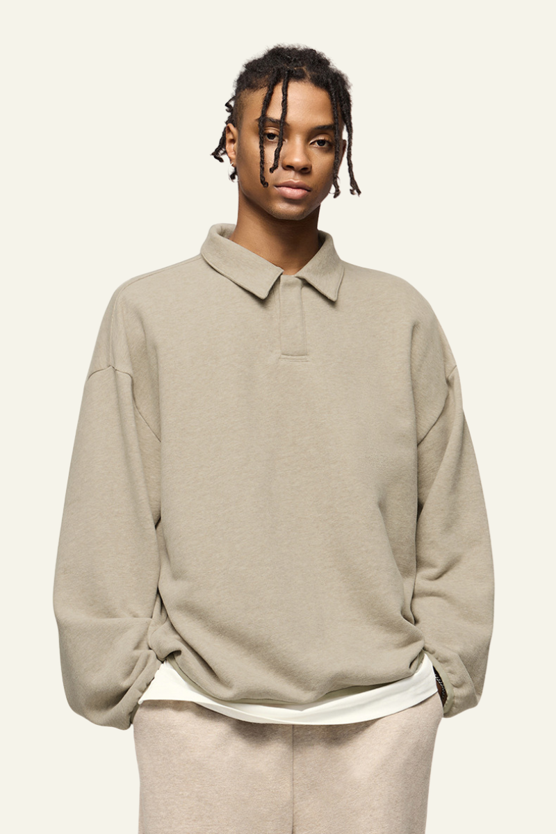 Men's Streetwear Polo Collar Drop Shoulders  Sweatshirt.