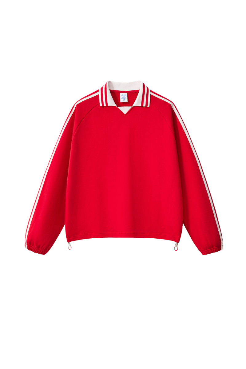 Unisex 380g Cotton Striped Colorblock Collar Sweatshirt