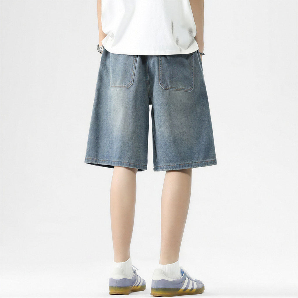 Men's Summer Light Wash Multi-Pocket Cargo Denim Shorts