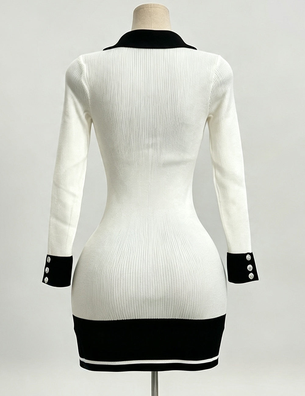 Ladies Elegant V-Neck Button Front Knit Mini Dress