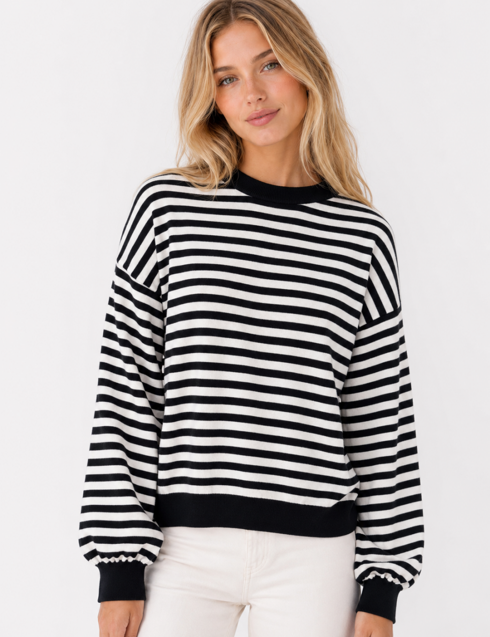 Ladies Stripe Back Cutout Long Sleeve Knit Sweater