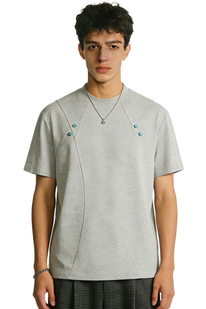 Men's Summer 320g Heavy TurquoiseDiagonalStitch Crewneck Tee