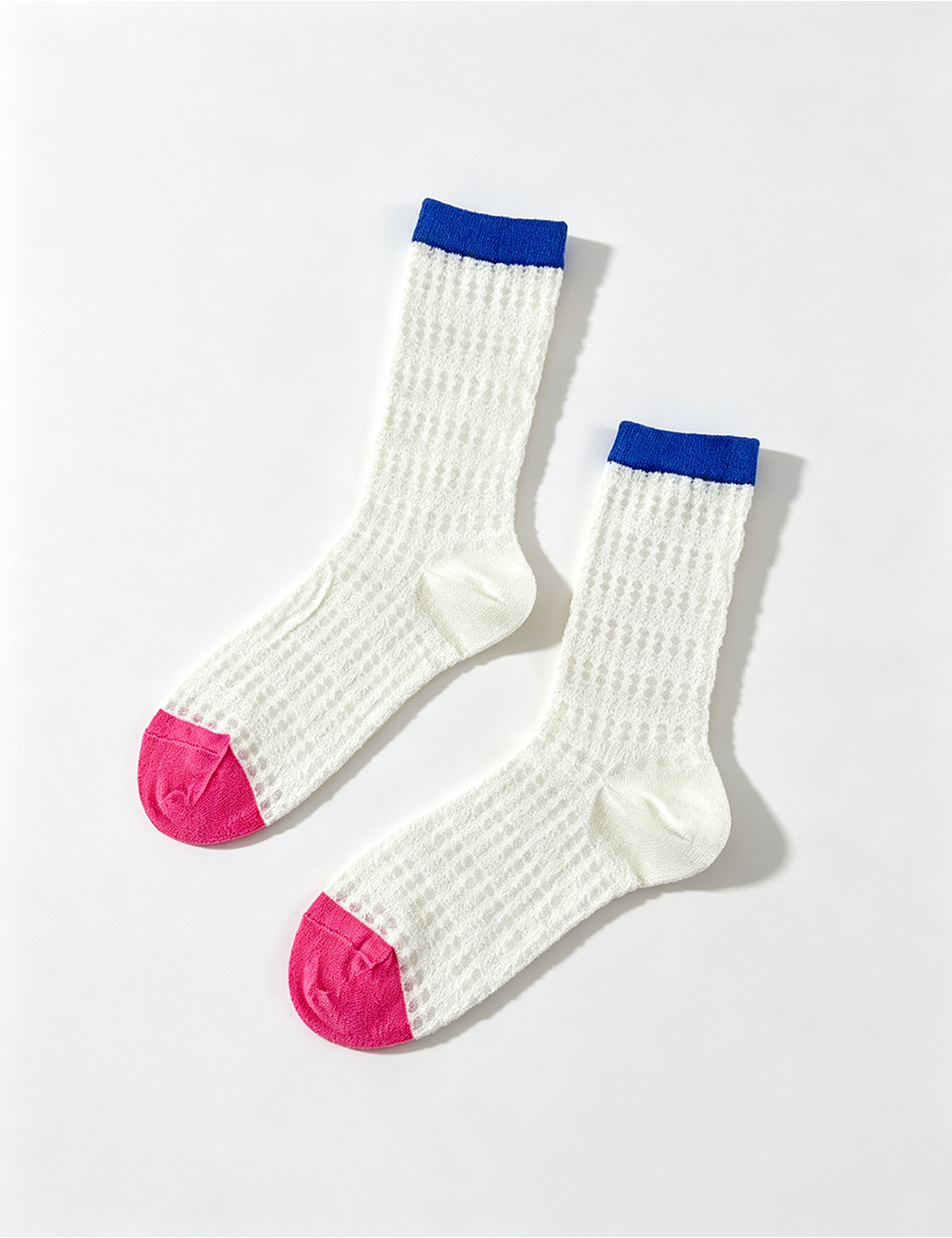 Ladies Mesh Knit Color Block Mid Calf Socks