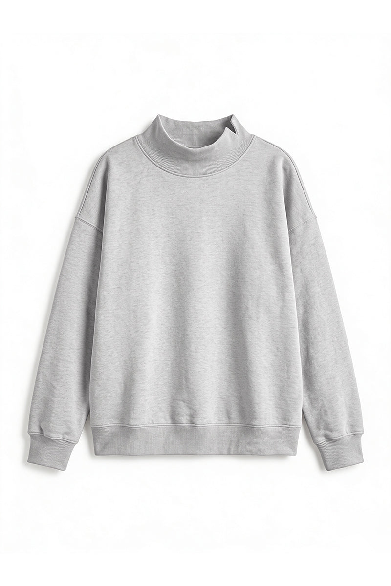 Unisex Fall Clothing Fleece Mock Neck Side Slit Sweatshirt