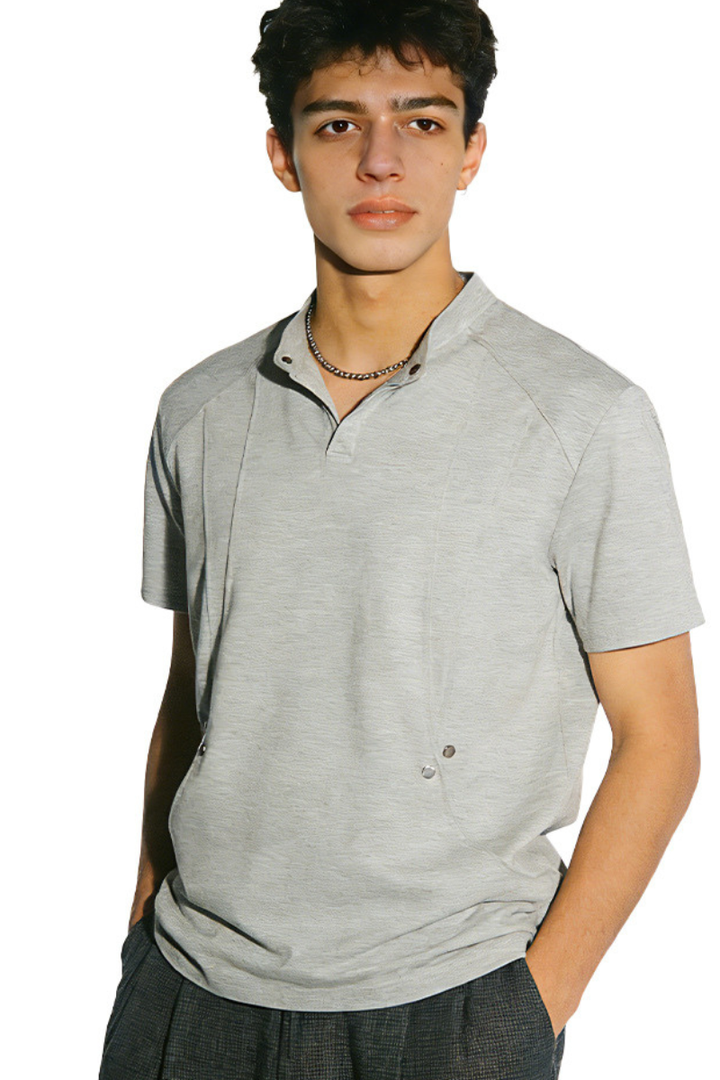 Men's Summer 320g Nylon-Cotton Minimalist Stand Collar Tee
