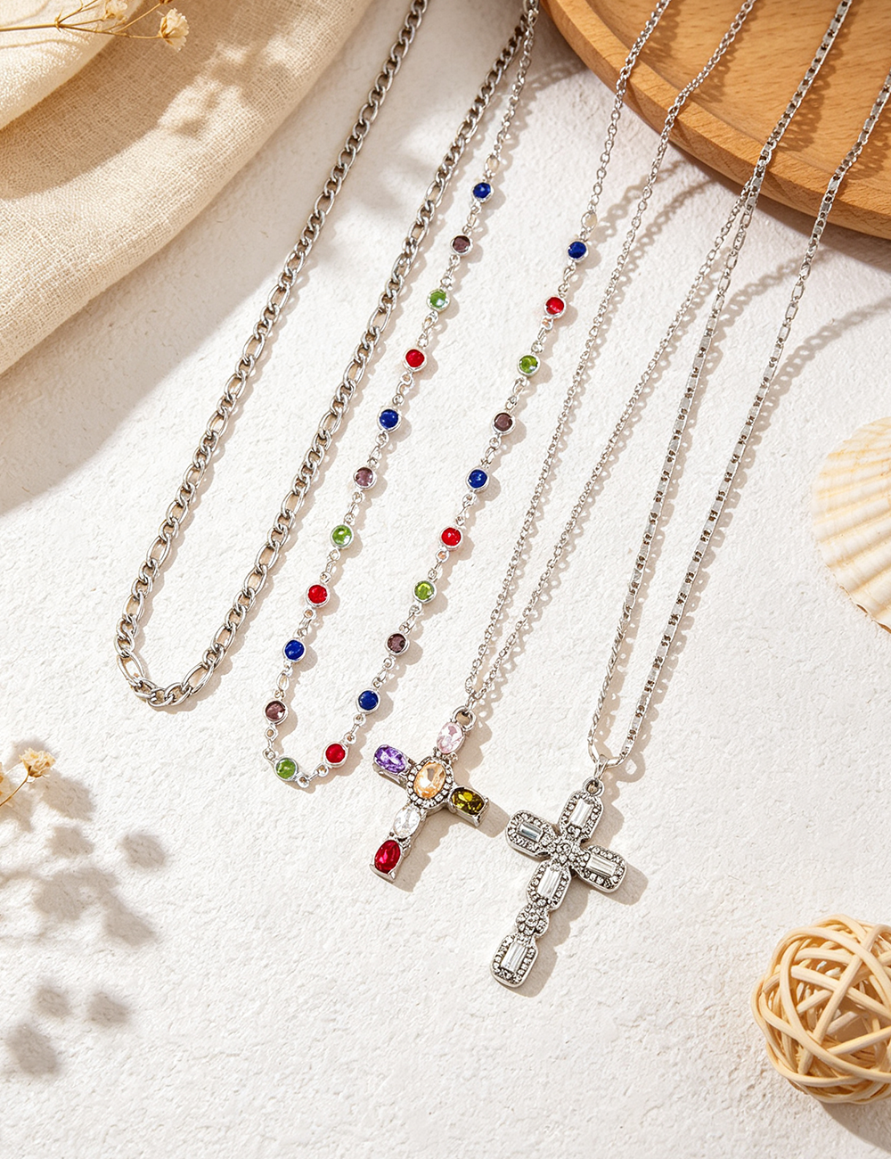 Ladies Multi-layer Cross Rhinestone Necklace