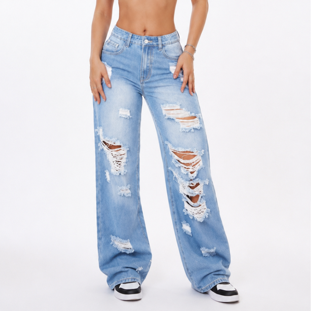 Women's High Waist Baggy Distressed Jeans