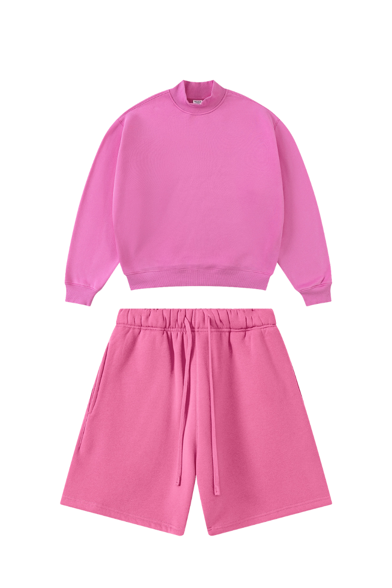 Unisex Fall Clothing Boxy Fleece Mock Neck Straight Set