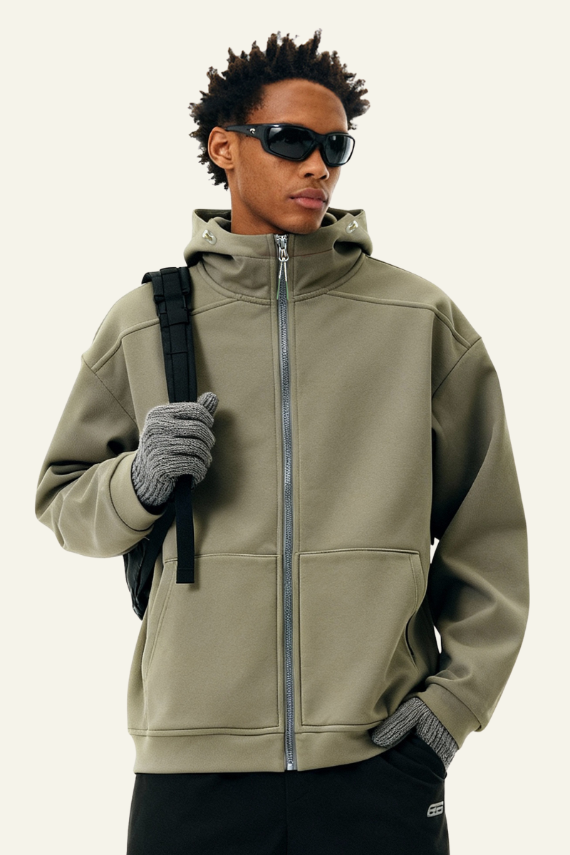 Men's Streetwear Front Pocket Full-zipper Hooded Jacket