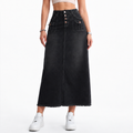 Women's High Waist Button Fly Denim Maxi Skirt