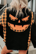 Women Fall Clothing Halloween Plaid Patchwork Sweatshirt