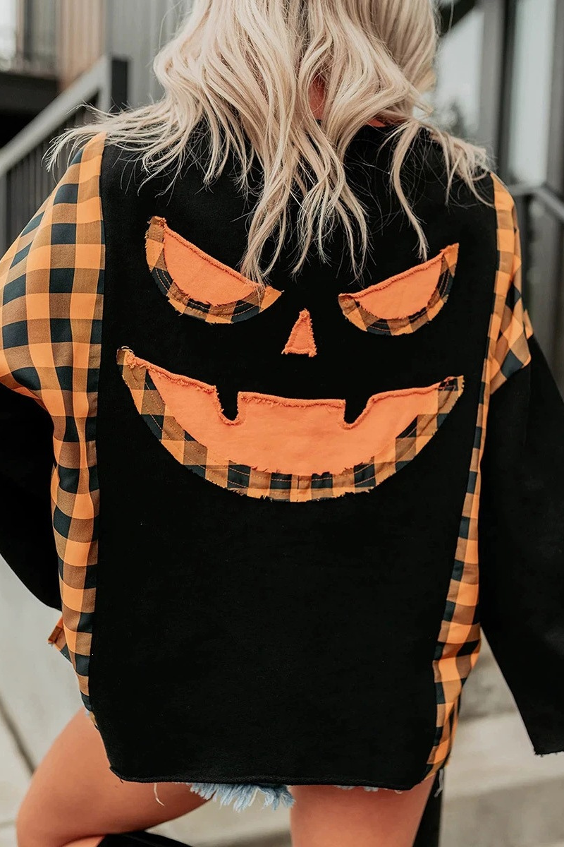 Women Fall Clothing Halloween Plaid Patchwork Sweatshirt