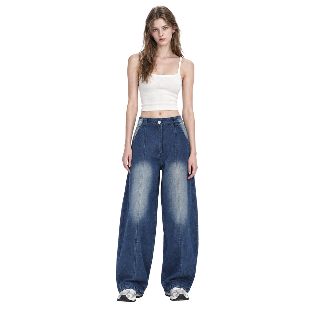 Women's Vintage Washed High Waist Wide Leg Jeans